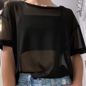 Black mesh sheer going out top